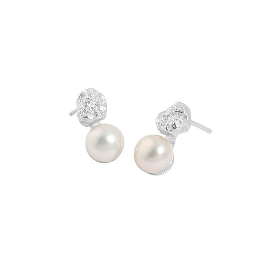 Round Natural Cultured Pearl 7mm 925 Sterling Silver Stud Earrings