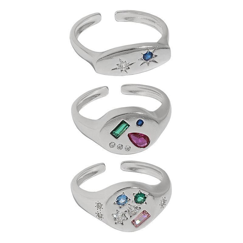 Colorful Geometry Star Oval Crystal 925 Sterling Silver Adjustable Ring