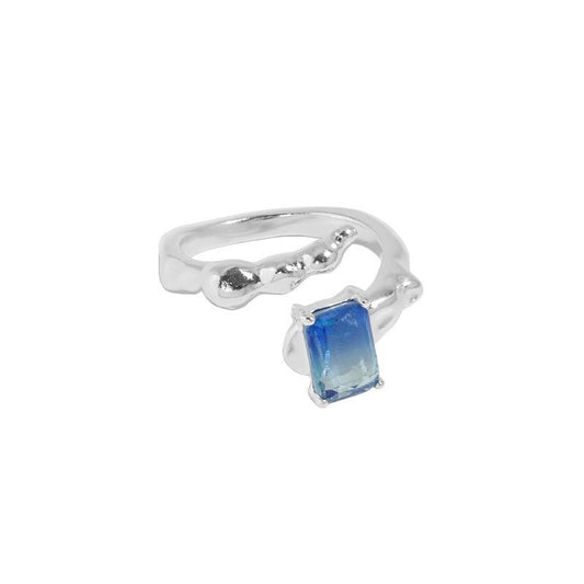 Emerald Shading Blue CZ Sterling Silver Adjustable Ring