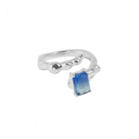 Emerald Shading Blue Crystal Sterling Silver Adjustable Ring
