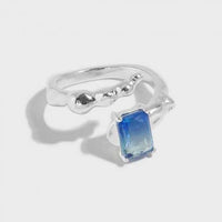 Emerald Shading Blue Crystal Sterling Silver Adjustable Ring