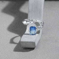 Emerald Shading Blue Crystal Sterling Silver Adjustable Ring