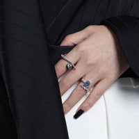 Emerald Shading Blue Crystal Sterling Silver Adjustable Ring