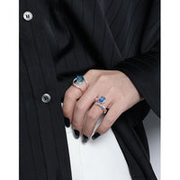 Emerald Shading Blue Crystal Sterling Silver Adjustable Ring