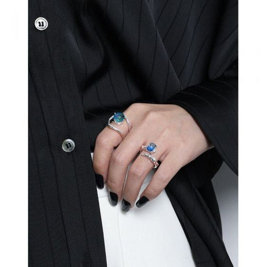 Emerald Shading Blue CZ Sterling Silver Adjustable Ring