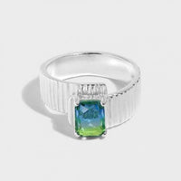 Fading Emerald Gear Sterling Silver Adjustable Ring