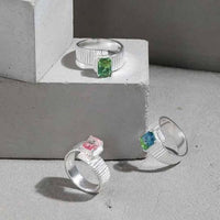 Fading Emerald Gear Sterling Silver Adjustable Ring