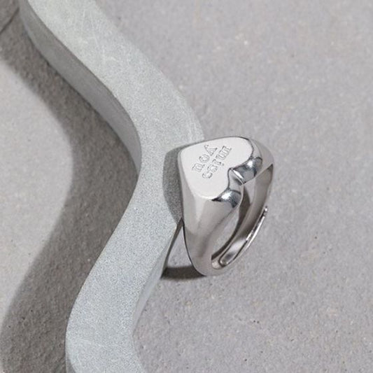 Girl 'Miss You' Letters Heart Adjustable Sterling Silver Ring