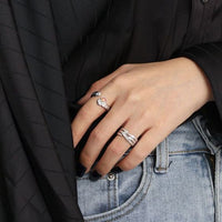 Triple Line Wide Adjustable 925 Sterling Silver Ring