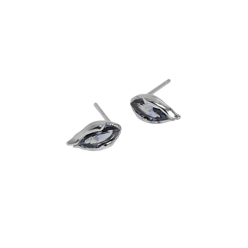 Mini Blue Waterdrop Crystal Stud Earrings in Sterling Silver