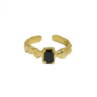 Black Geometry Cubic Zirconia Adjustable Ring in 925 Sterling Silver