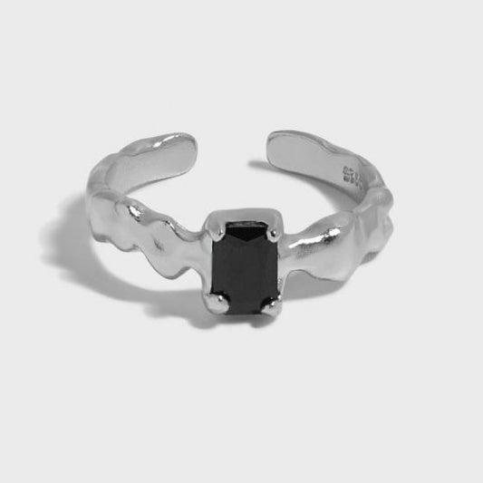 Black Geometry Cubic Zirconia Adjustable Ring in 925 Sterling Silver