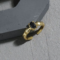 Black Geometry Cubic Zirconia Adjustable Ring in 925 Sterling Silver