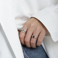 Black Geometry Cubic Zirconia Adjustable Ring in 925 Sterling Silver