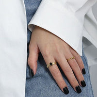 Black Geometry Cubic Zirconia Adjustable Ring in 925 Sterling Silver