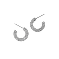 Irregular C-Shape Crystal Hoop Earrings, 925 Sterling Silver
