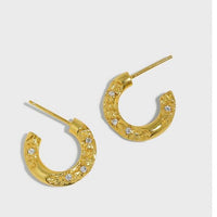 Irregular C-Shape Crystal Hoop Earrings, 925 Sterling Silver