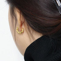 Irregular C-Shape Crystal Hoop Earrings, 925 Sterling Silver