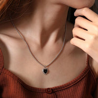 Black Agate Heart Necklace, 925 Sterling Silver