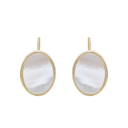 Oval Mother of Shell 925 Sterling Silver Stud Earrings