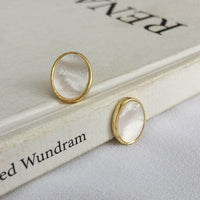 Oval Mother of Shell 925 Sterling Silver Stud Earrings