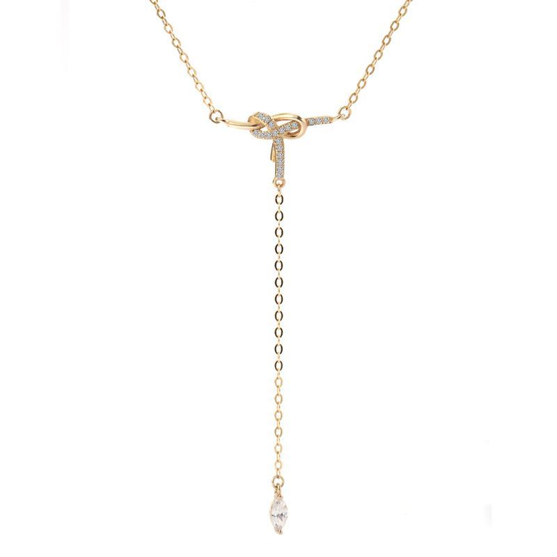 Cubic Zirconia Bowknot Tassel Sterling Silver Necklace
