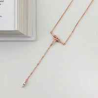 Cubic Zirconia Bowknot Tassel Sterling Silver Necklace