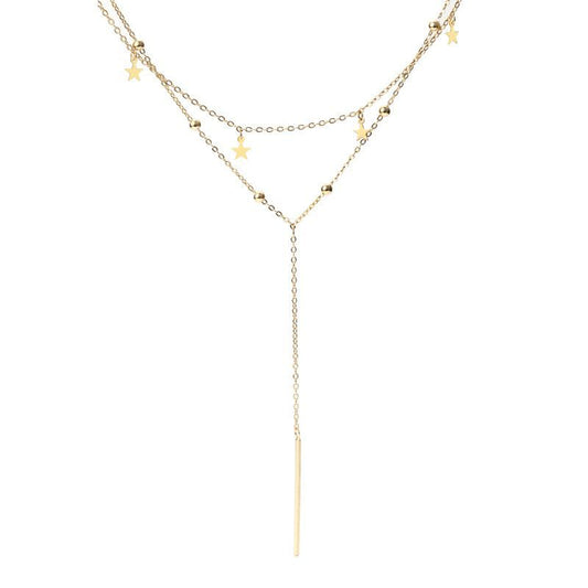 Double Layer Stars Y Necklace, 925 Sterling Silver