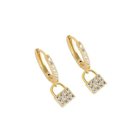 CZ Lock 925 Sterling Silver Hoop Earrings
