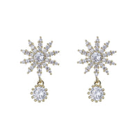 Crystal Sunflower 925 Sterling Silver Dangling Earrings