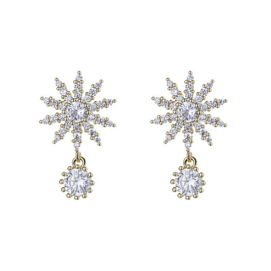 CZ Sunflower 925 Sterling Silver Dangling Earrings