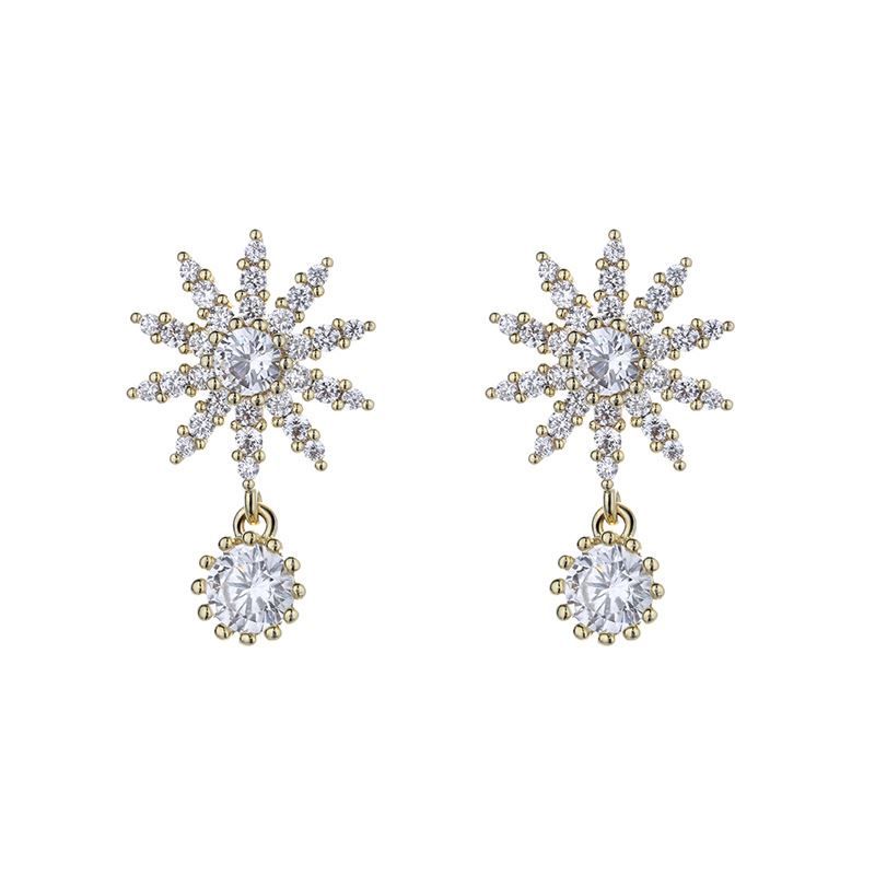 Crystal Sunflower 925 Sterling Silver Dangling Earrings