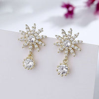 Crystal Sunflower 925 Sterling Silver Dangling Earrings