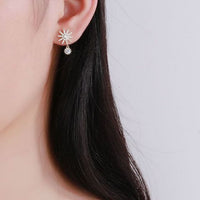 Crystal Sunflower 925 Sterling Silver Dangling Earrings