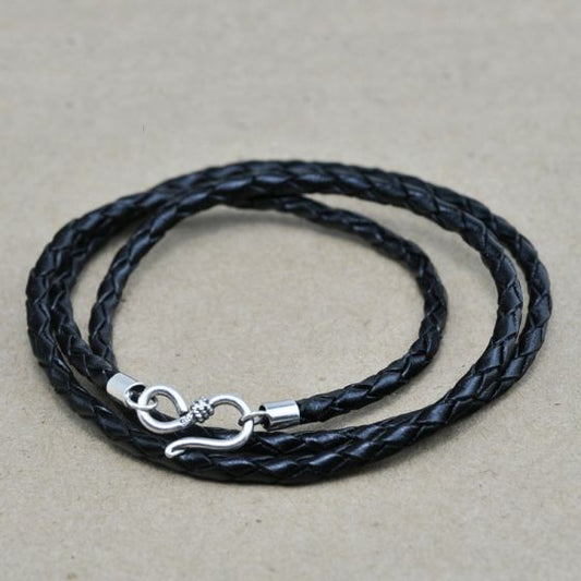 Handmade Cattle Hide Leather Necklace with 925 Sterling Silver