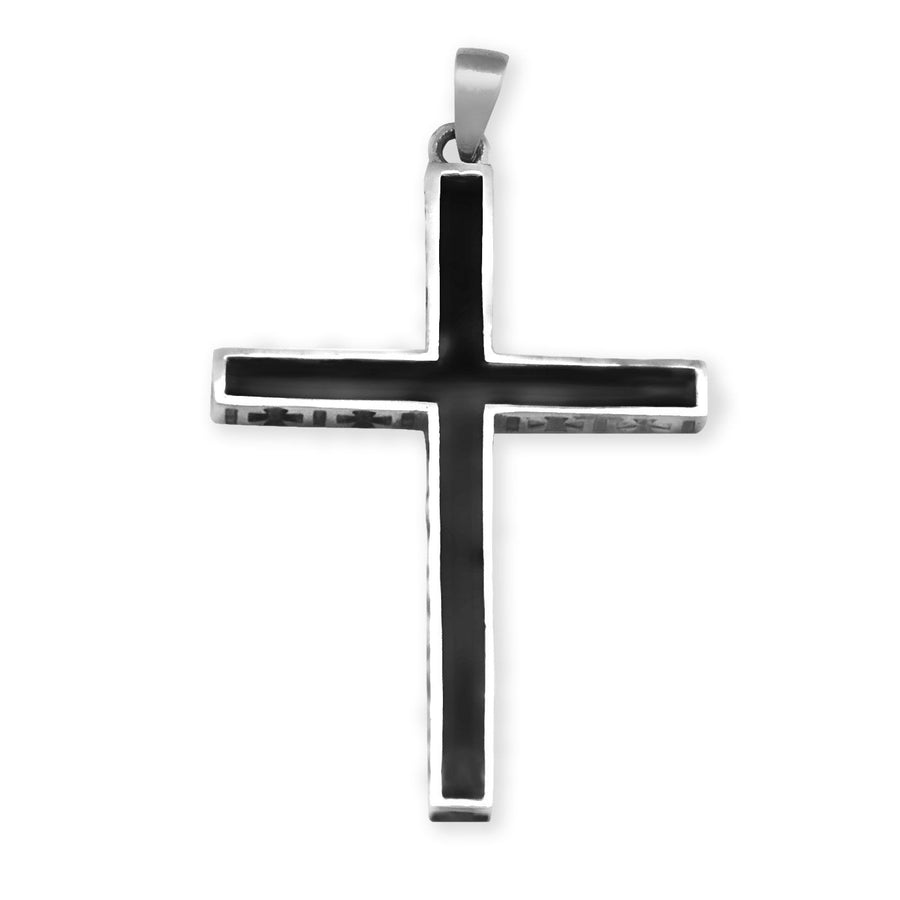 Black Jesus Christian Cross 925 Sterling Silver Pendant