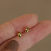 Gold Plated Sterling Silver Olive Green Marquise Earrings
