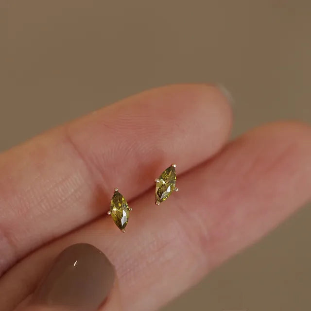 Gold Plated Sterling Silver Olive Green Marquise Earrings