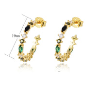 Gold Plated Silver Multicolor C Shape Hoop Earrings
