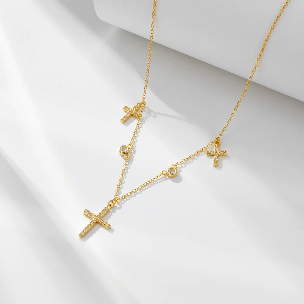 Sterling Silver Dangle Cross Charms Necklace