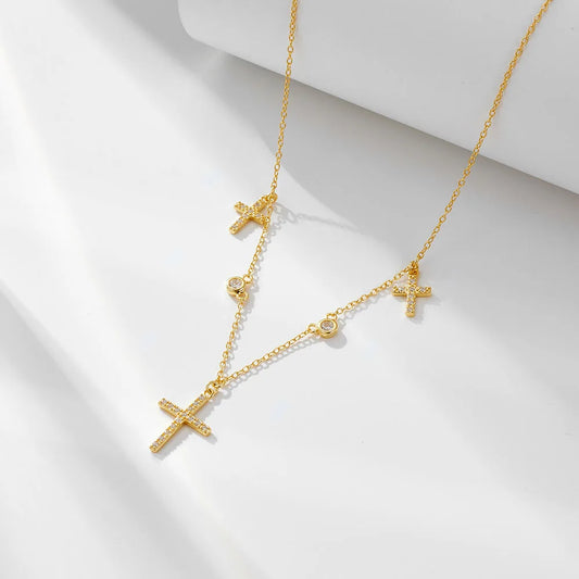 Sterling Silver Dangle Cross Charms Necklace