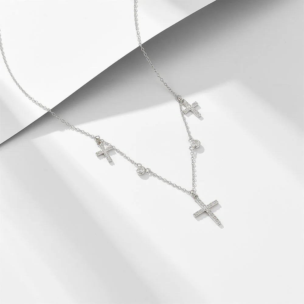Sterling Silver Dangle Cross Charms Necklace
