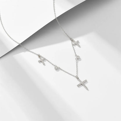 Sterling Silver Dangle Cross Charms Necklace