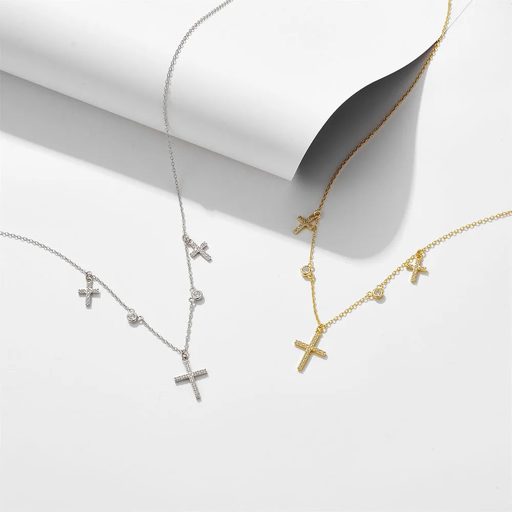 Sterling Silver Dangle Cross Charms Necklace
