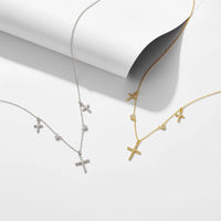 Sterling Silver Dangle Cross Charms Necklace