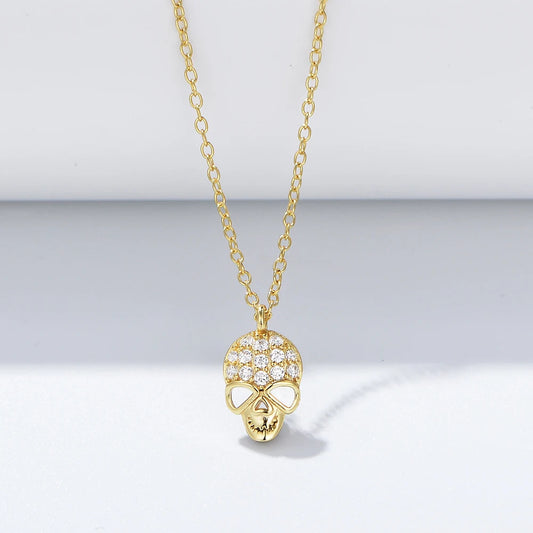 Gold Plated Sterling Silver Hollow Skull Pendant Necklace