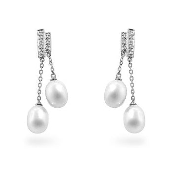 Pearl Diamond Dangle Earrings