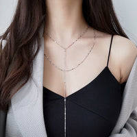 Sterling Silver Double Layer Tassel Y Chain Necklace