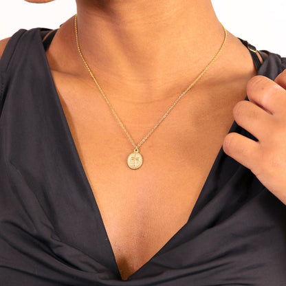 18K Gold PVD Textured Medallion Cross Charm