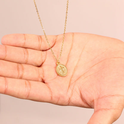 18K Gold PVD Textured Medallion Cross Charm